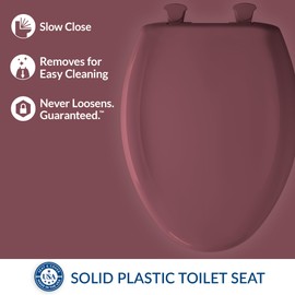 Bemis Classic Colors Slow Close Toilet Seat, Easy Clean Hinges and Durable Plastic Seat, Made in USA, Elongated, Raspberry