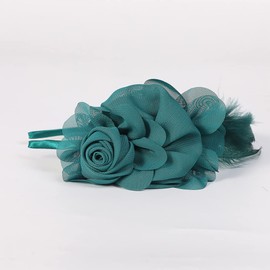 Fascinators Headband Elegant Hair Accessories Small Top Hats for Women Wedding Bridal Cap Feather Flower Headpiece Dark Green