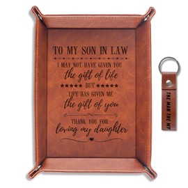 INNObeta Son in Law Gifts Valet Tray from Dad, Mom, Desktop Storage Organizer PU Leather Bedside Tray Key Coin Holder for Birthday, Christmas