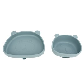 Baby Suction Plates Panda Shaped Powerful Suction Silicone Kid Suction Bowl for Kitchen Refrigerator Grey Blue Bowl and Plate