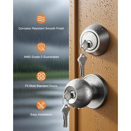 Probrico 6 Pack Exterior Door Knob and Single Cylinder Deadbolt Lock Combo Set, Brushed Nickel Front Door Handle with Lock and Key, Keyed Alike