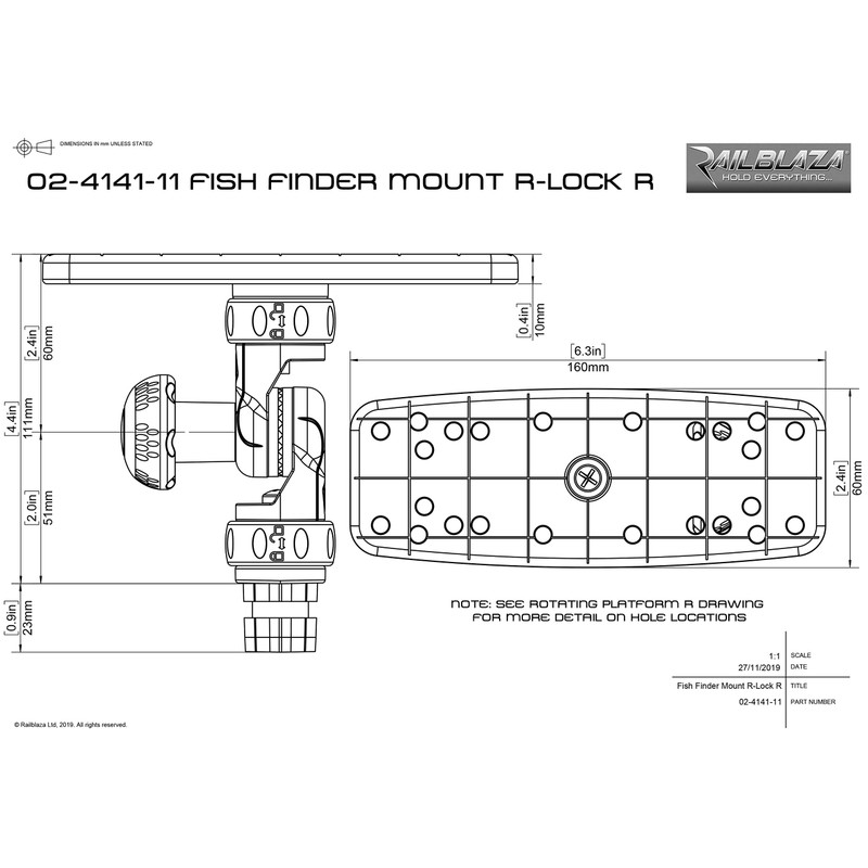 Rail Blazer Fishfinder Mount R-Lock (Type R) Kayak Fish Finder