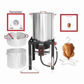NUUK 30QT Turkey Fryer & 10QT Fish Fryer Combo Kit with CSA Approved 50,000BTU Burner with Auto Ignition System and 10PSI Regulator