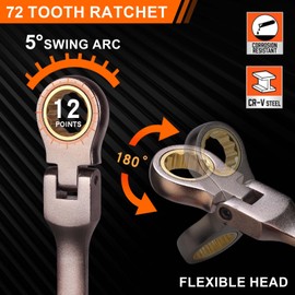 Qnkaa Flexible Ratcheting Wrench Set 12pcs Metric 8-19mm Flex-Head Spanner Gear Ring Ratchet Combination Wrenches Kit with Portable Organizer