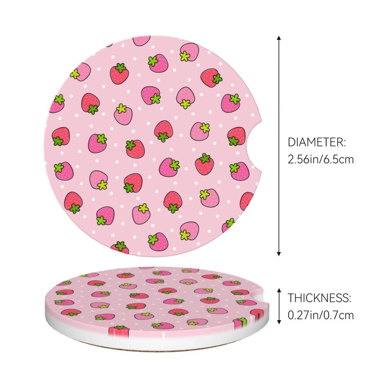 Delerain Strawberry Car Cup Holder Coasters, 2 Pack Ceramic Car