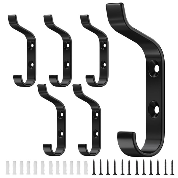 6 Packs Wall Hooks, Wall Mounted Coat Hooks, Metal Hooks