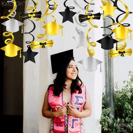 KatchOn, Black and Gold Graduation Hanging Decorations - Pack of 47 | Graduation Hanging Swirls for Graduation Decorations Class of 2023 | Graduation Party Supplies 2023, Graduation Decorations 2023