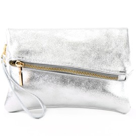 modamoda de - T95 - Italian Nappa Leather Mini Wrist Bag, silver-metallic