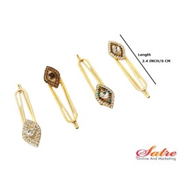 Satre Online and Marketing Safety Pin, Kite Shape, Multicolor, Fancy, 8 Pcs, Stainless Steel Metal, Goldstone White Diamond, Cloth Clip