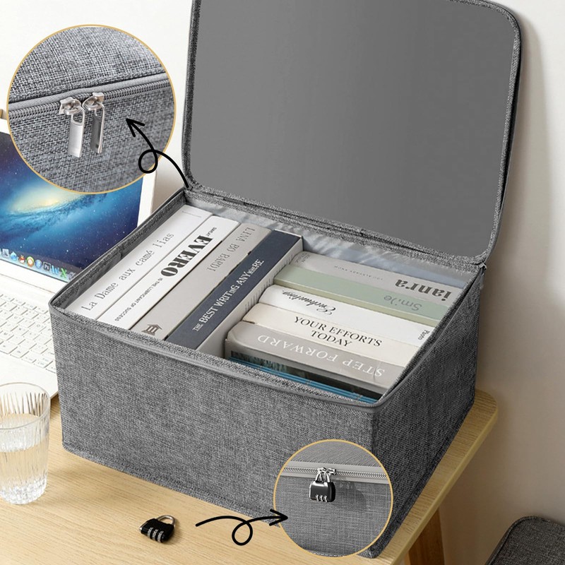 SI SEN Lockable Box, Fabric Storage Box, Grey Rectangular Storage