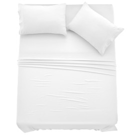 LUX Décor Floral Full Sheet Set - 4 Piece Ultra-Soft Microfiber Bed Sheets with Flat Sheet, 16 Inches Deep Pocket Fitted Sheet & Pillowcases, Breathable, Bedroom Decor, Oeko-TEX, White