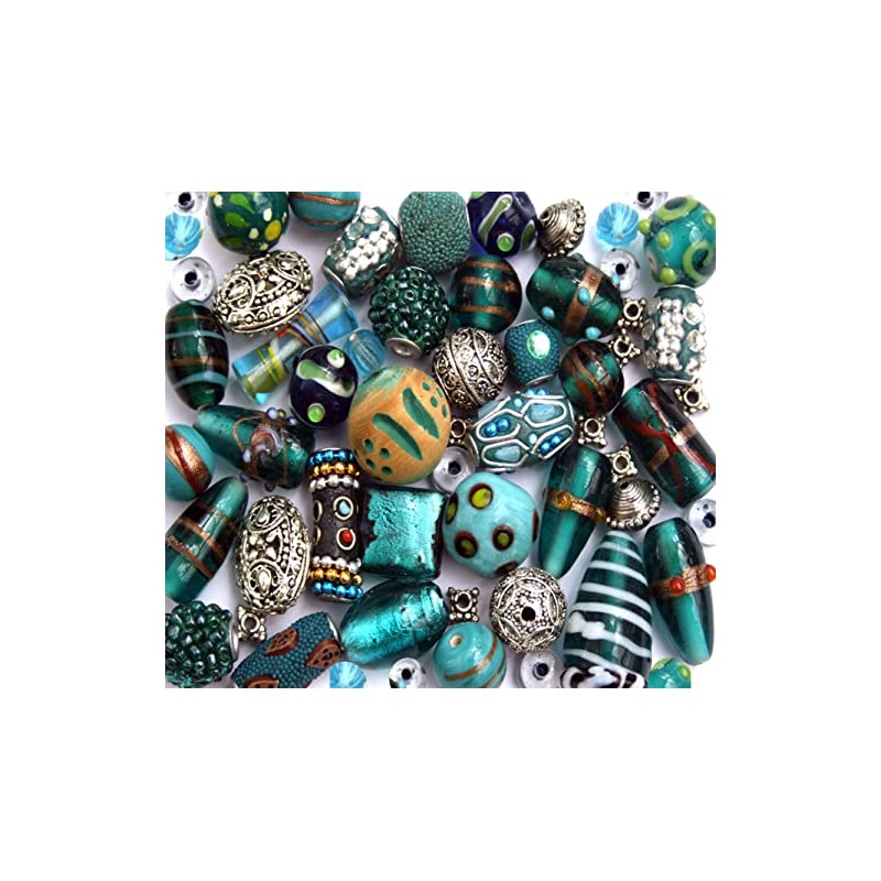 Large 150g Pack Mixed Indian Glass Lampwork Beads Wood Indonesian
