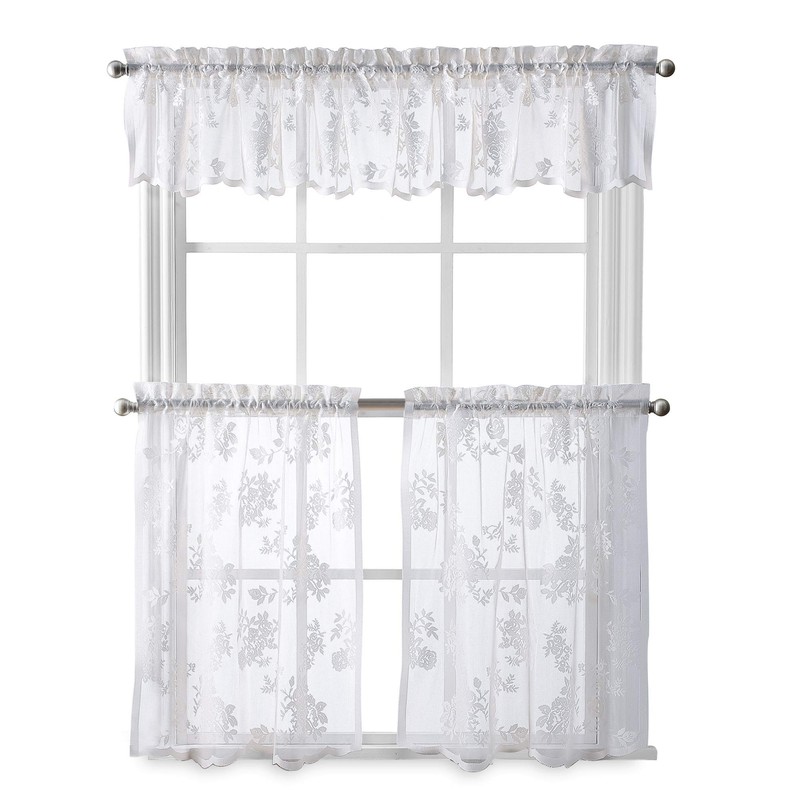Curtainworks Sibella Lace Kitchen Curtain Window, Rod Pocket, 14 in