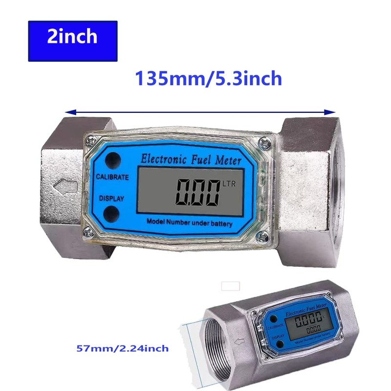 LELUKEE 2Inch Digital Fuel Turbine Aluminum Flowmeter with LCD Display,2″
