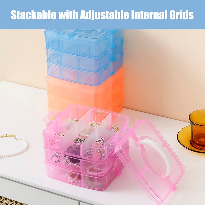 FOREVERIE Stackable 3 Tier 18 Grids Clear Plastic Storage Box