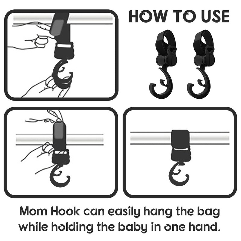 XURJUMI Pack of 4 Pram Hooks, Bag Hooks, Pram Hooks