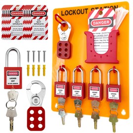 JOJOMARK Lockout Tagout Station Metal Kit with Lock Out Tag Out Loto 2 Hasps, 20 Tags, 20 Nylon Cable, 5 Locks with Number 1-5 (Orange Board kit)