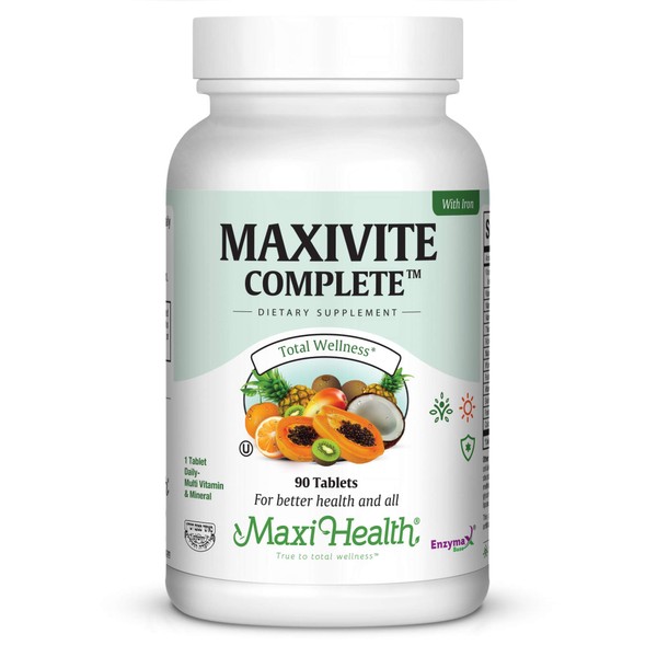Maxi Health MAXIVITE Complete - Multivitamin & Mineral - with Iron - One a Day - 90 Tablets - Kosher