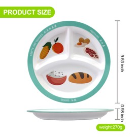 deegbbyi Plate with Division, Portion Control Plate, Diet Plate for Slimming, Reusable Breakfast Plate, with 3 Compartments, for Adults, School, Office, Home, Party