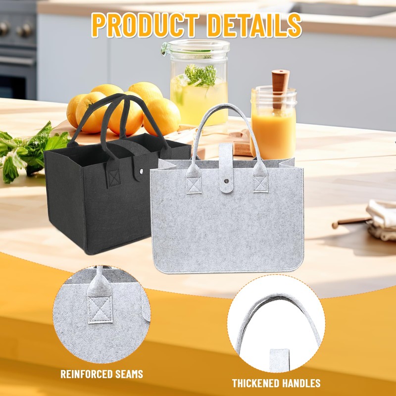 Ledebouk Pack of 2 Felt Bag Shopper Foldable, grey black