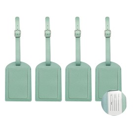 Quesuc Suitcase Tag with Address Label, PU Leather Luggage Tag for Men Women, Luggage Tag with Full Back Protection Cover for Suitcase, Travel, Business (Light Blue), lightblue