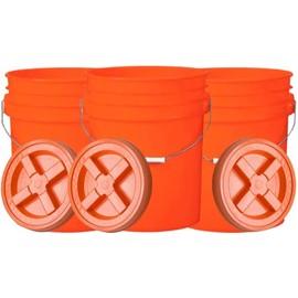 House Naturals 5 Gallon Orange Food Grade Plastic Bucket with Screw on Gamma lid, BPA Free, Made in USA ( Pack of 3)