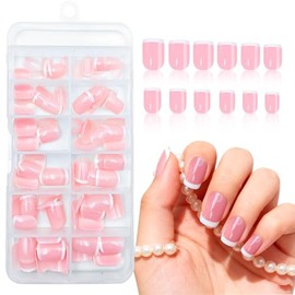 120 Uñas Postizas Francesas Cuadradas, Rosa Nude, 12 Tamaños