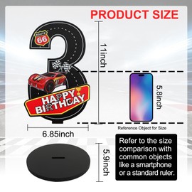 BAOOOFUL Race Car Theme Number Sign 3rd Birthday Centerpiece Wooden Table Decoration for Three Years Old Birthday Decorations,Party Supplies,Photo Props (11 Inches)