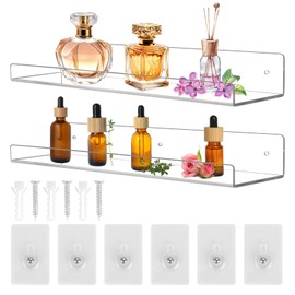 DMJJSD Wandregal Ohne Bohren 2 Stück Schweberegal Regal Wand TransparentAcryl Wandregal Wandboard Schweberegal für Bücher, Fotos, Home Decoration Wall Shelf für Küche, Bad, Büro, Wohnzimmer (30cm)