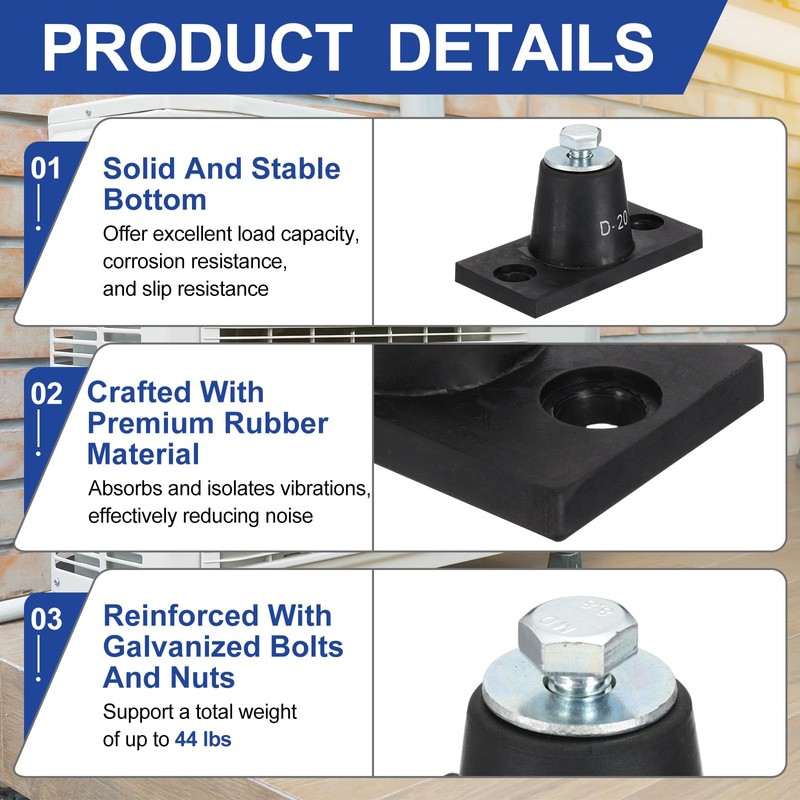 PATIKIL Rubber Vibration Isolator Mounting Bracket 20kg / 44lb Load