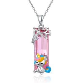 AENEAS Unicorn Necklace for Adult Women 925 Sterling Silver Unicorn Pendant Necklace Pink Crystal Jewelry Gift for Women Mother Wife