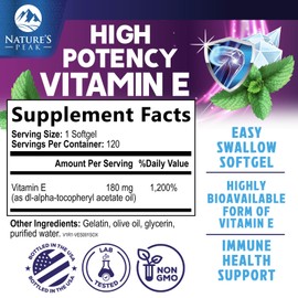 E Vitamin for Women and Men - 180 mg (400 IU) dl-Alpha - Effective Antioxidant Dietary Supplement - Hair, Skin, & Immune Health Support - Easily Absorbed Form, Non-GMO & Gluten Free - 120 Softgels