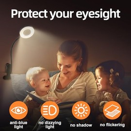 Foneso Foneso Klemme Lampe, 48 LEDs Dimmbare Leselampe Bett, 3 Modi und Stufe 10 Dimmen, 360 Flexibel USB Lampe fr Lesen, Reisen, Schlafzimmer, Bro (Schwarz, Nicht wiederaufladbar)