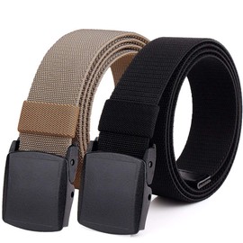 HOANAN 2-Pack Elastic Stretch Belt, Men’s Plus Size No Metal Nylon Tactical Hiking Belt(black/brown-up to 42")