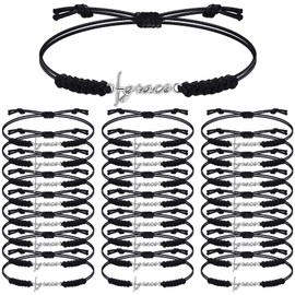 Tondiamo 24 Pcs Grace Cross Bracelets Inspirational Birthday Jewelry Gifts Bulk Stainless Steel Hope Charm Adjustable Faith Bracelet Religious Gifts for Women Christian
