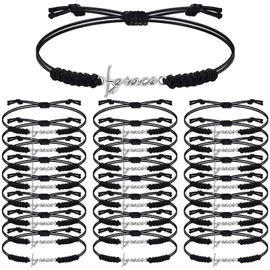 Tondiamo 24 Pcs Grace Cross Bracelets Inspirational Birthday Jewelry Gifts Bulk Stainless Steel Hope Charm Adjustable Faith Bracelet Religious Gifts for Women Christian