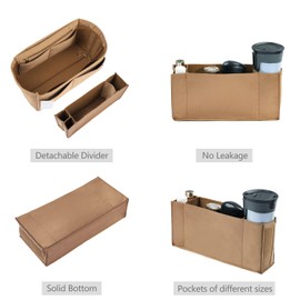 Purse Organizer Insert, Felt Purse Organizer with Zipper and Sewn Bottom Insert, Fit Speedy Neverfull Graceful,6 Sizes (X-Large, Caramel)