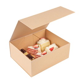 Restaurantware-12 x 10 x 5 Inch Magnetic Gift Boxes, 10 Sturdy Collapsible Gift Boxes - For Groomsman And Bridesmaid Proposals, Built-In Lid, Kraft Paper Luxury Storage Boxes, Grease-Resistant