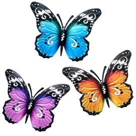 SUNNEKO 3 Pieces Metal Butterflies Wall Decoration Wall Decoration Butterfly Garden Decoration Living Room Garden Decoration Wall Decoration Sculpture Statues Home Decorations