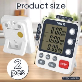 2Pcs Digital Dual Kitchen Timer, 3-Channel Magnetic Countdown Stopwatch Timer for Cooking Suitable for Old People,Classrooms, Kitchens, Etc. (Excluding Batteries)