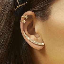 Aneneiceera Vintage Crystal Bar Ear Climber Earrings Gold Cz Bar Crawler Earrings Rhinestone Star Ear Cuff Earrings Minimalist Earrings Jewelry for Women