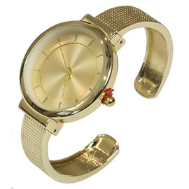 Blekon Collections Elegant Japanese Quartz Women's Rough Designed Cuff Bangle Watch (Gold)
