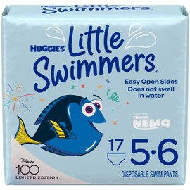 Swim Diapers Size 5-6 (32+ lbs), Huggies Little Swimmers Disposable Swimming Diapers, 17 Ct