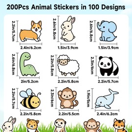 Anwyll 200Pcs Animal Stickers for Kid - Cute Animal Water Bottle Stickers Waterproof Vinyl Animals Sticker Self Adhesive Pet Reward Sticker for Baby Teacher Classroom Back to School Sufari Party Decor