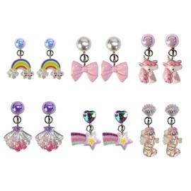 SULIUDAJI 6 Pairs of Clip Earrings for Children and Girls, Clip-On Earrings for Girls, Magnetic Earrings, Unicorn Flower Princess Earring Set