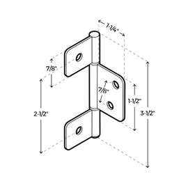3-1/2" Brass 3-Leaf Flag Hinges - Pack of 2 - Non-Mortise Hinges for Bi-Fold, Shutter and Cabinet Doors in Mobile Homes, Campers, Trailers - Furniture Hardware - NH8-SB