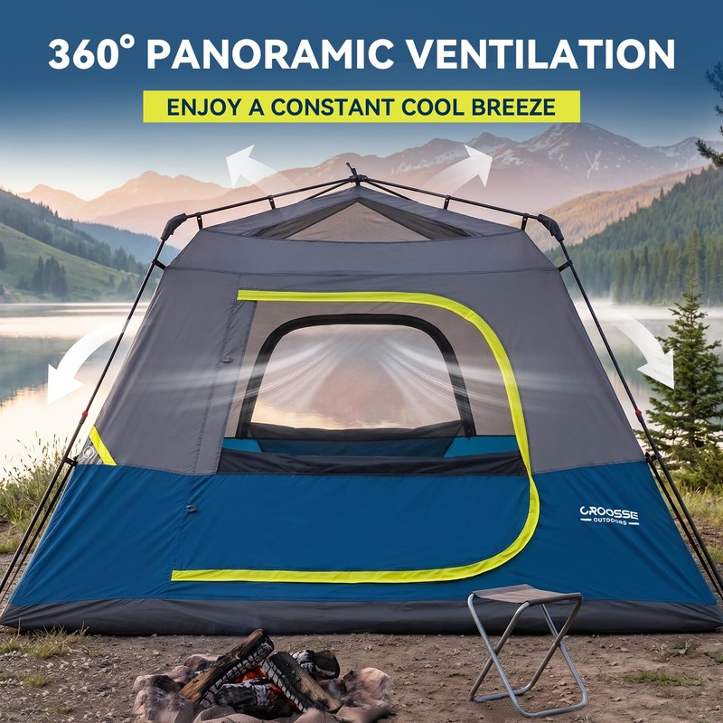 4 Person Instant Cabin Tent with Rainfly, Easy Setup Family