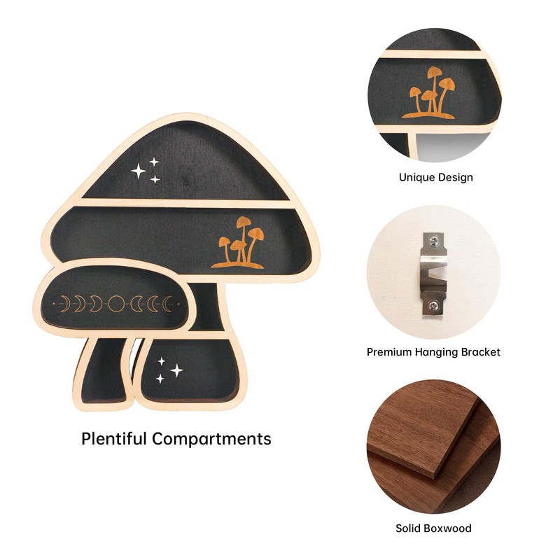 FNYDOX Cute Mushroom Decor, Wooden Floating Mushroom Shelf for Wall,