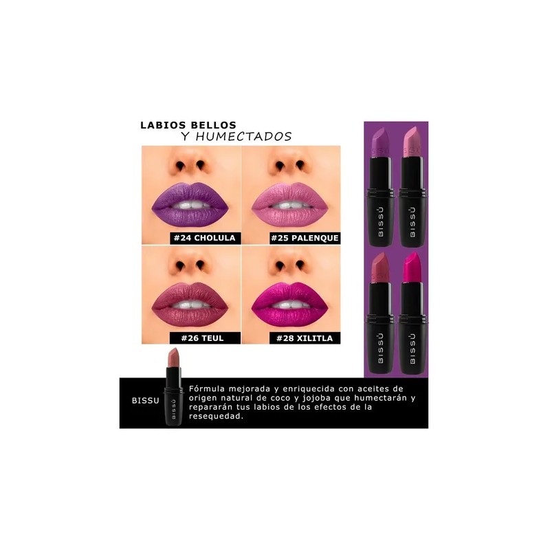 Kit 8 Labiales Bissu Humectante Tonos Rosas Morados