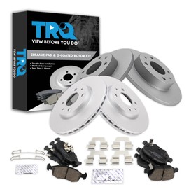 TRQ Front and Rear Brake Pad & Rotor Kit Brake Pads Brake Rotor Ceramic Solid Premium G-Coated Compatible with 2012-2017 Fiat 500
